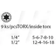 Kép 2/2 - Belső torx dugókulcs készlet 9 db E5–E18