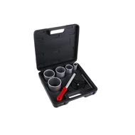 Keményfém fúróbitkészlet, 33–83 mm, reszelővel, műanyag dobozzal