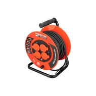 Ipari kültéri kábeldob 25m 4 aljzat fekete gumi 230V 1.5mm² IP44