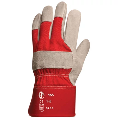 Erősített, marhahasíték munkavédemi kesztyű/piros vászon