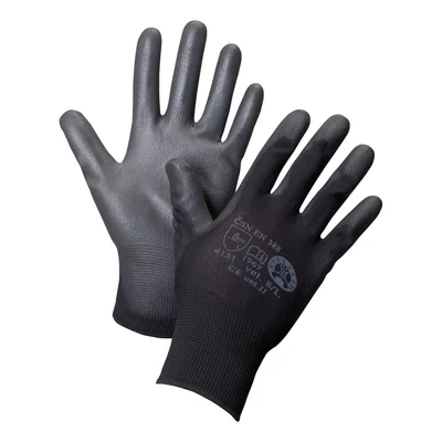 PU fekete tenyéren mártott kesztyű 12-es méret, 1 pár