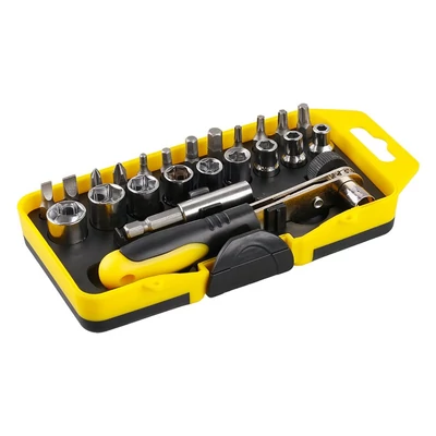 Kétoldalas racsnis készlet bitekkel és adapterekkel 1/4" 23 db