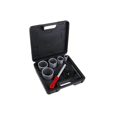 Keményfém fúróbitkészlet, 33–83 mm, reszelővel, műanyag dobozzal