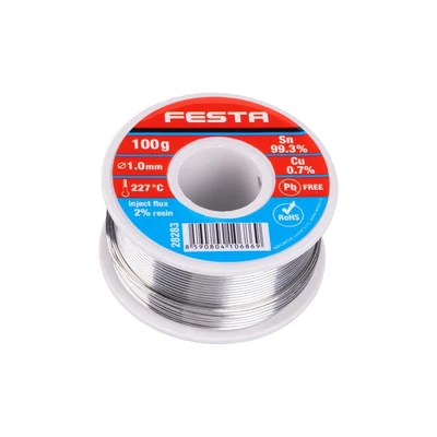 Forrasztóhuzal FESTA Sn 99.3%/0.7%Cu, 0 1mm, 100g