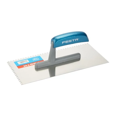 FESTA rozsdamentes fogazott simító fa nyéllel, 280×130 mm, E4-es fogazat