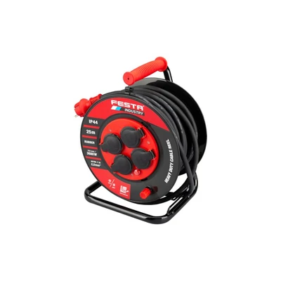 Ipari kábeldob FESTA INDUSTRY 3x2.5mm 25m 230V 4 aljzat max 3680W fekete IP44