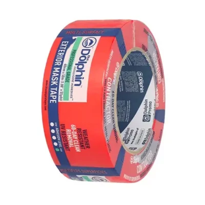 Blue Dolphin stukkó kültéri építőipari PE festő-maszkolószalag – PIROS, UV-álló 60 napig, 48 mm × 50 m