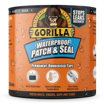 Gorilla TAPE Waterproof PATCH & SEAL fekete vízálló foltozó/tömítő ragasztószalag 3m x 100mm