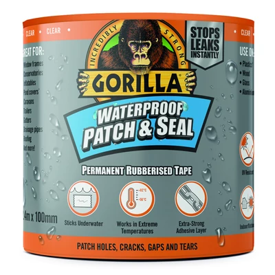 Gorilla TAPE Waterproof PATCH & SEAL CLEAR átlátszó vízálló foltozó/tömítő ragasztószalag 2,4m x 100mm