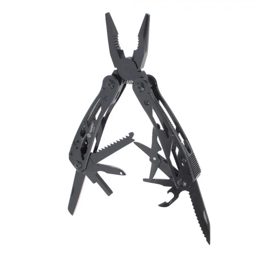 Ganzo G202-B fekete Multi-Tool 440C pengékkel, rozsdamentes acél markolattal, 25 funkcióval, bitkészlettel, övtokban.