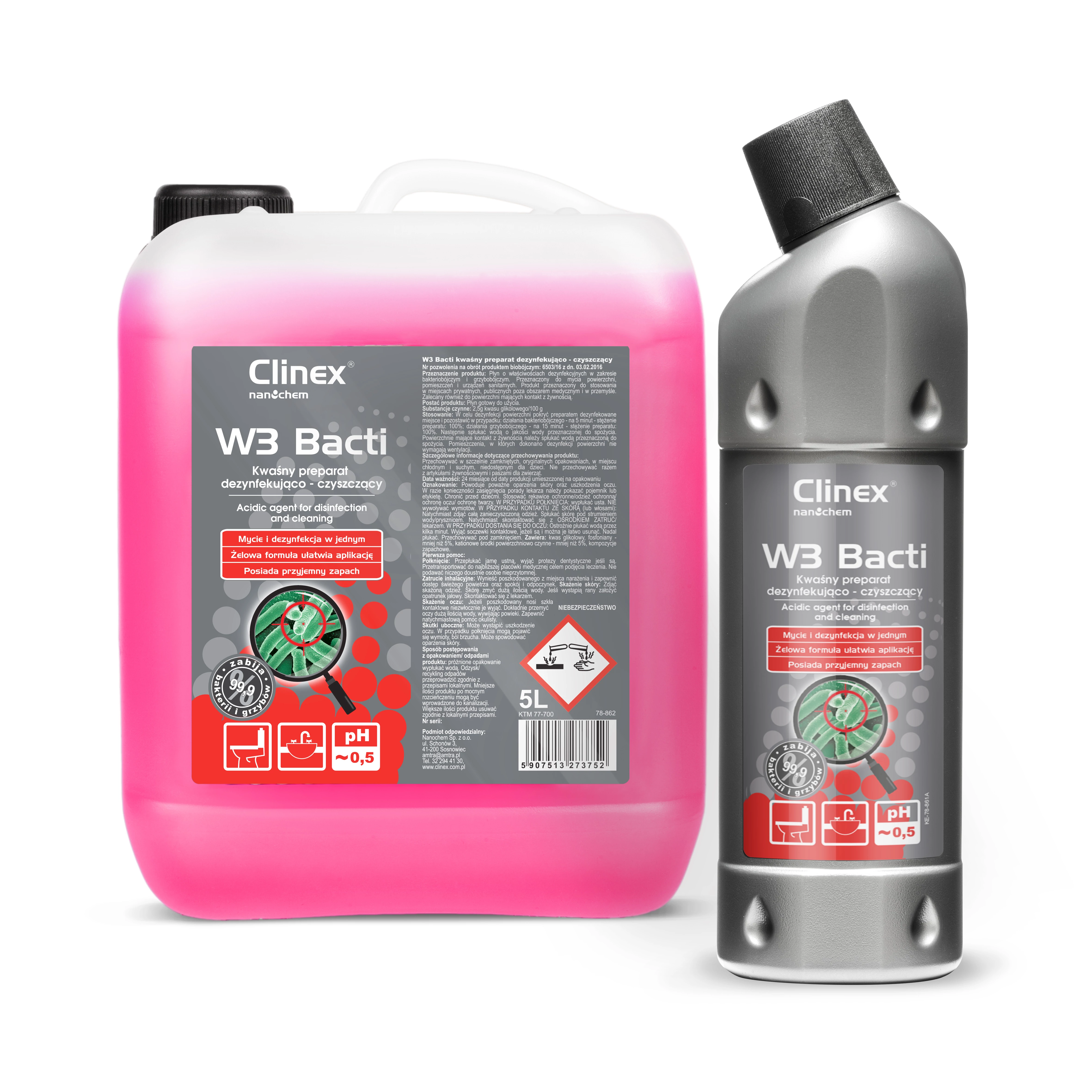 CLINEX W3 Bacti svas szaniter fertőtlenítő és tisztítószer PH0,5 5L